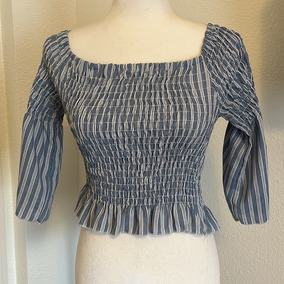Persaya Blue White Elastic Stretch Top - Picture 1 of 8